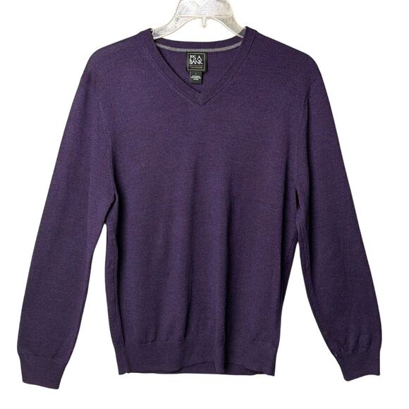 Jos. A. Banks Merino Wool V-Neck Sweater Purple Size L Traveler Preppy Office - Picture 1 of 8